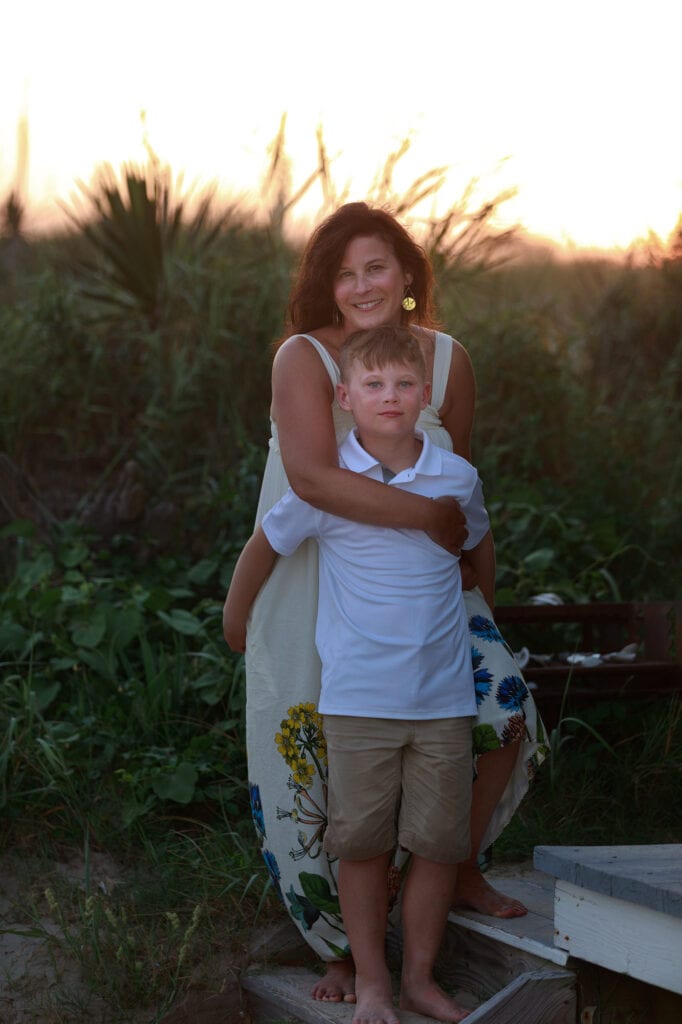 Mom and son at sunset Carova NC