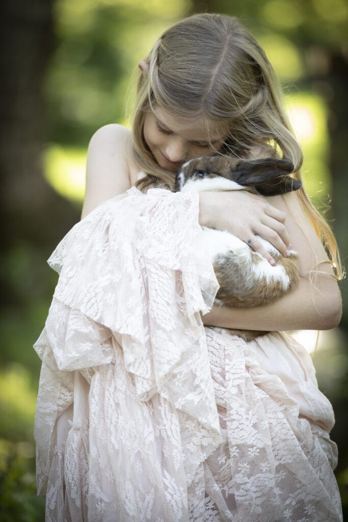 girl with bunny in arms Loudoun County