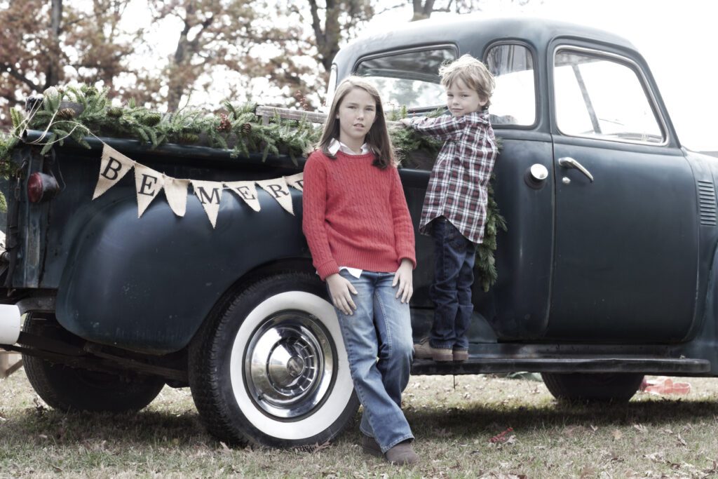 Vintage truck with kids for the holidays Loudoun County