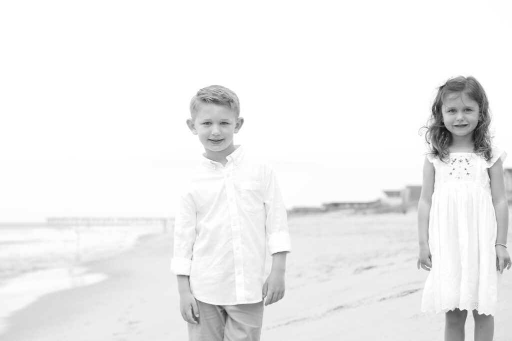 brother and sister in a black and white beach portrait, Nags Head NC,
affordable beach portrait session box, affordable beach photo session duck nc, family beach pictures in Duck NC