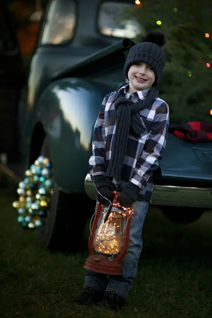 Boy with Lattern at dusk Leesburg Virginia