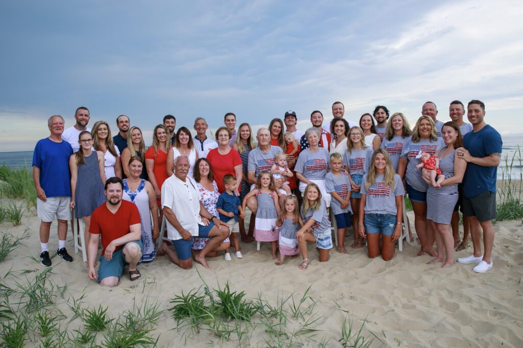 Large family group on the beach for the the 4th of July Holiday