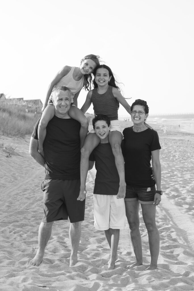 Black and white family beach photo in Duck NC