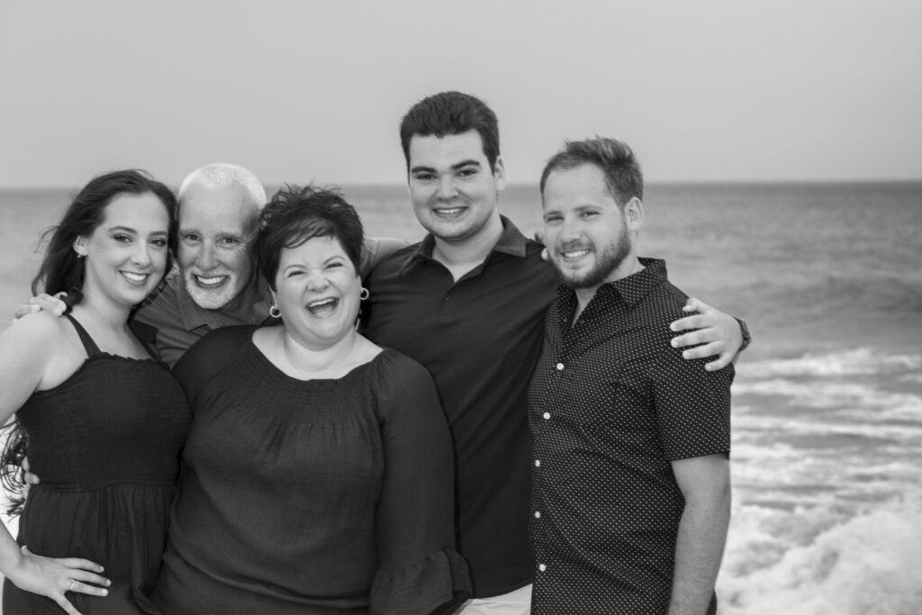 family fun on the beaches of the outer banks, black and white portrait session