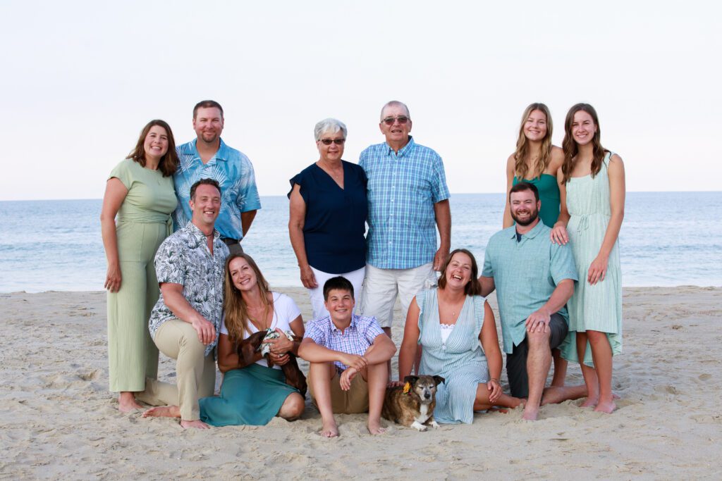 Family group photo on the beach in Duck, NC