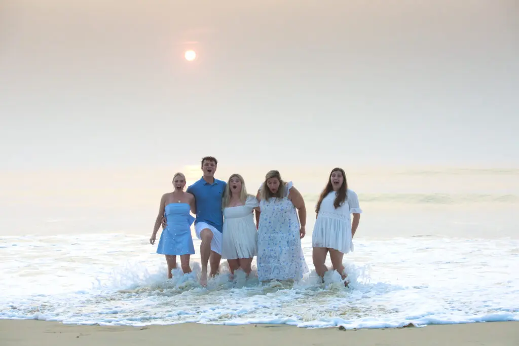 Sunrise on the beach in Duck NC with siblings