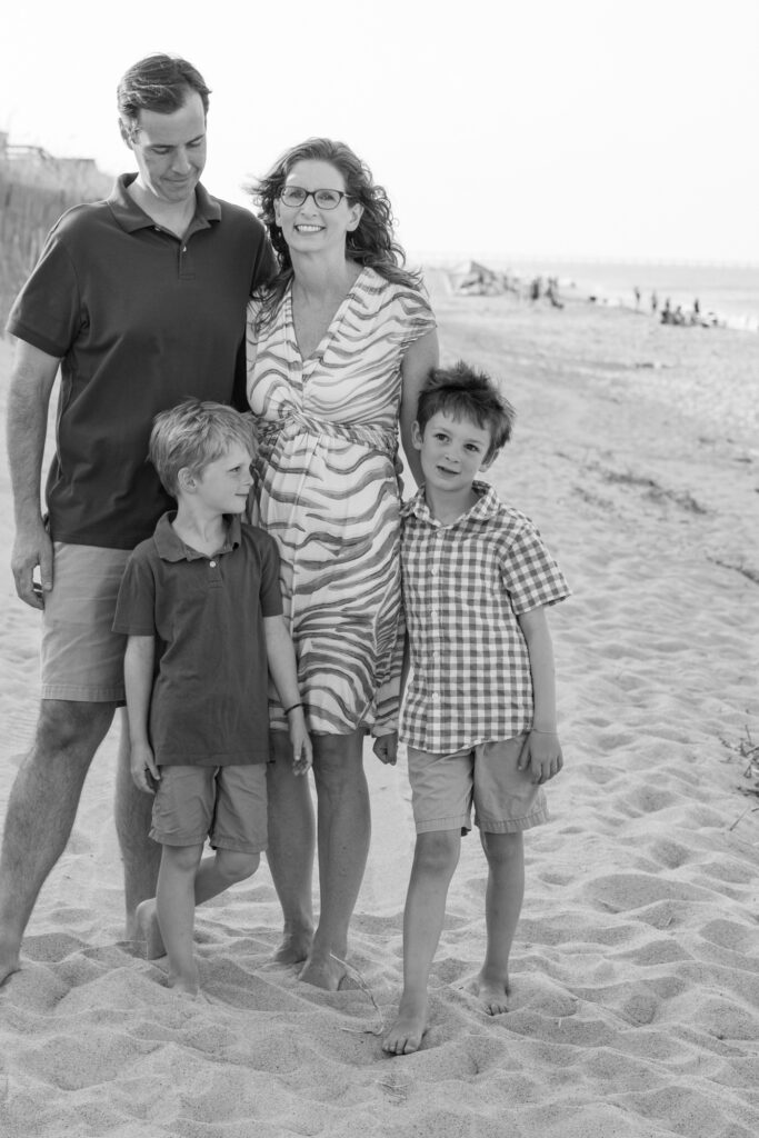 Black and white family beach photo in Duck, NC