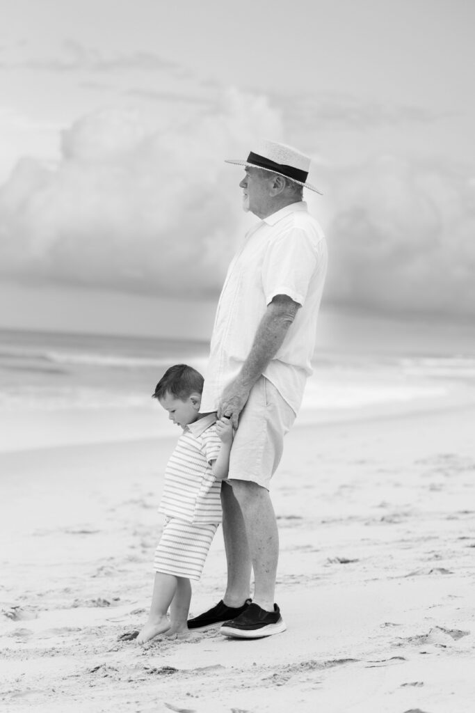 Vintage style images of Grandfather with small grandson on the beache in Duck, NC